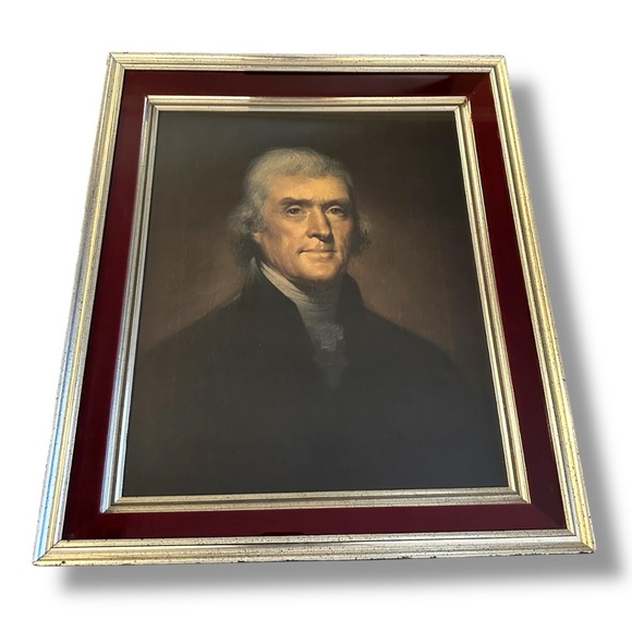 Framed Portrait of Thomas Jefferson with Gold and Red Accents - Picture 1 of 4